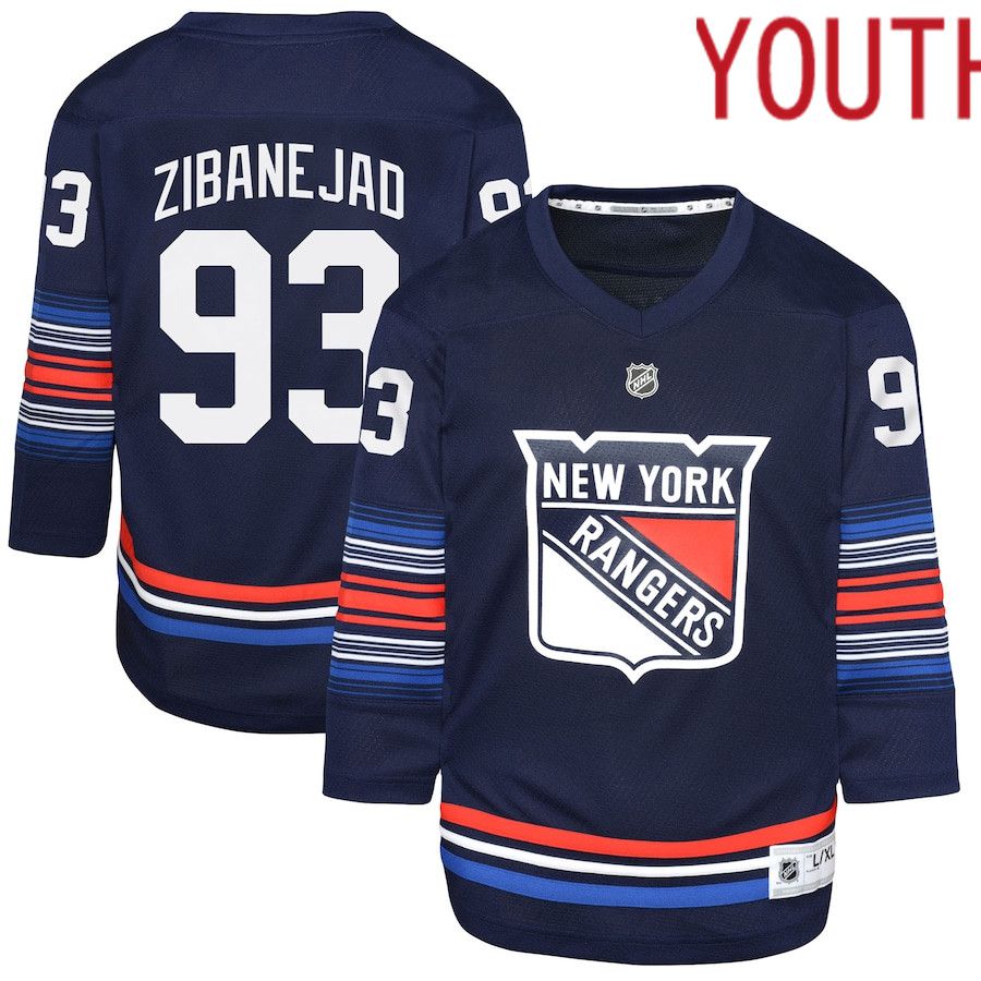 Youth New York Rangers #93 Mika Zibanejad Navy Alternate Replica Player NHL Jersey
